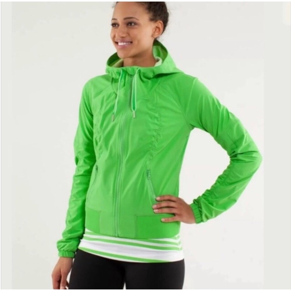 Lululemon Dance Studio Jacket Lime Green Hooded Full Zip Windbreaker Womens 6